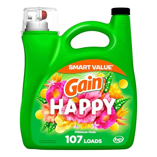 Gain Liquid Laundry Detergent, Happy, HE Compatible, 154 fl oz, 107 Loads