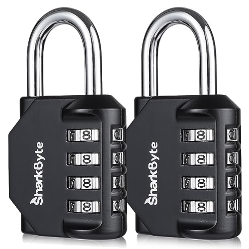 SharkByte 2-Pack Heavy Duty Combination Padlocks 4-Digit Weatherproof Outdoor Lock Keyless Resettable Lock for Gym School Locker Shed Toolbox Storage & Site Use