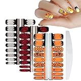 BornBeauty 3 Sheets Glitter Gradient Nail Polish Strips Adhesive Halloween Design Stickers for Women Fingers and Toes with Nail File DIY Manicure Kits