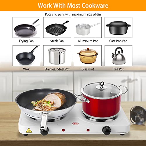 Image of Electric Double Hot Plate Portable Countertop Burner Dual Counter Stove | Kitchen Cooktop with 5 Gear Temperature Control for Home RV Camp 2000W
