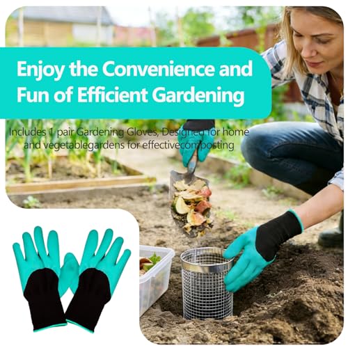 2 Pack Underground Worm Composting Bin with Gardening Gloves - Small Round Metal Stainless Steel Composter for Family Garden, Outdoor Compost Bins (2) - Image 4