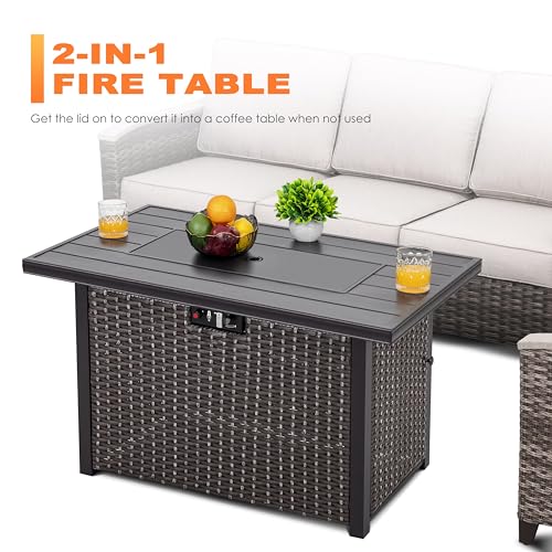 Image of Nuu Garden 43 inch Propane Fire Pit Table, 50,000 BTU CSA Certified Outdoor Gas Fire Pit with Aluminum Tabletop, Removable Lid, 7 lbs Glass Rocks & Waterproof Oxford Cover, Brown