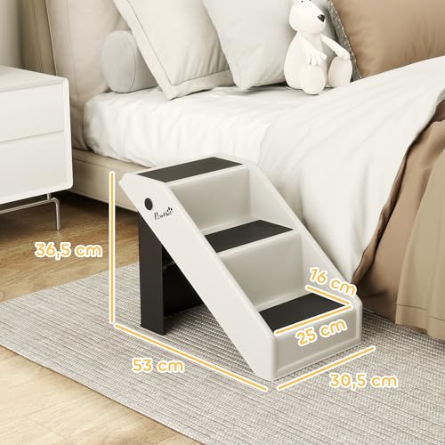 PawHut Hundetreppe 3 Stufen 36,5 cm Hoch Haustiertreppe für Kleine Hunde klappbar Katzentreppe Hunderampe Einstiegshilfe für Bett, Sofa, Couch und Auto Cremeweiß