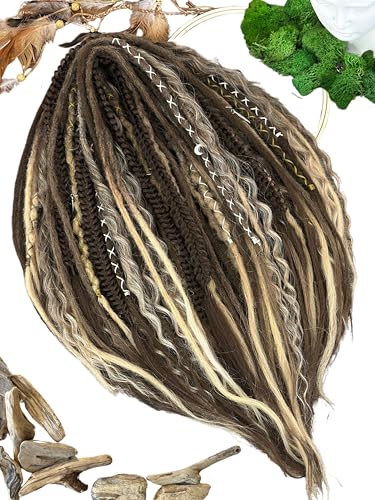 Ready to ship Dark blonde light Brown and Cream Blonde color Dreadlocks set Double ended dreads 20 inches Combination of Curly Textured and Straight dreads Mix color Boho Handmade dreadlock extensions