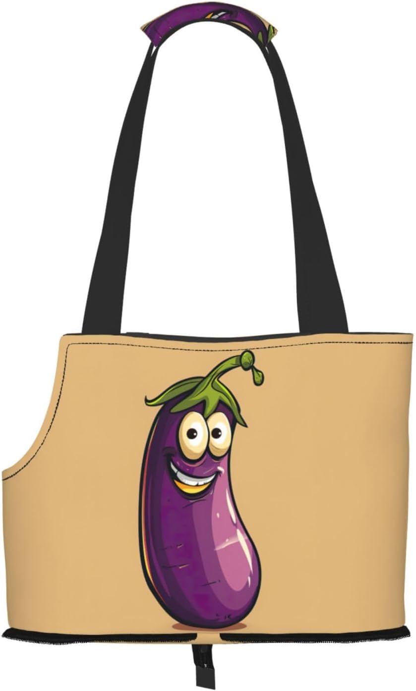 Cartoon Eggplant Print Portable Foldable Shoulder Bag for Travel,with Collar Hook and Handle Pad,Cute Stylish Design