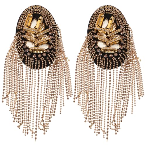 TENDYCOCO Rhinestone Shoulder Board Fringe Epaulets Pair Costume Shoulder Badge Decor with Back Safety Pins for Suit Cosplay Stage Performance 3.93 X 2.20 X 0.19 in