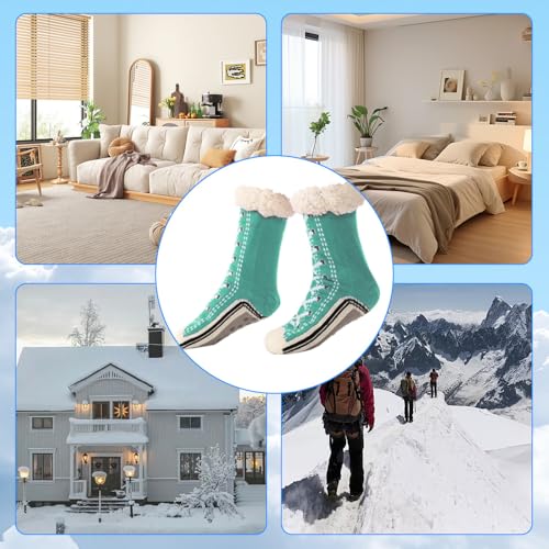 soputry Ultra-Thick Cashmere Slipper Home Socks, Cashmere Slipper Socks, Fleece Lined Socks Fuzzy Slipper Socks With Grips (Dark Blue)3