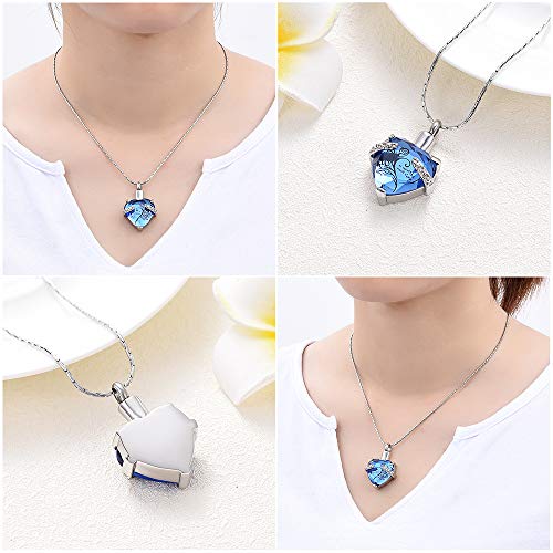 Constantlife Crystal Heart Shape Cremation Jewelry Memorial Urn Necklace For Ashes, Stainless Steel Ash Holder Pendant Keepsake With Gift Box Charms Accessories For Women (Blue-Silver) #TOP2