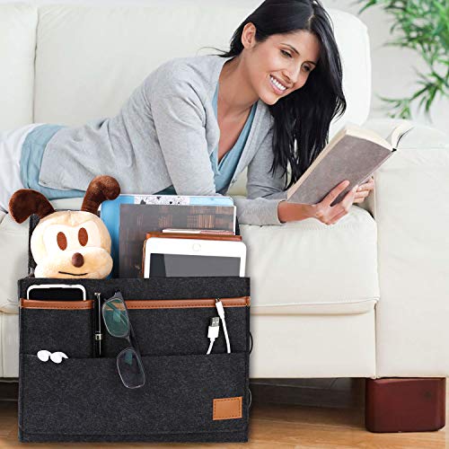 Bedside Caddy Pocket, Felt Hanging Storage Organizer, Home Sofa Desk Bed Storage Bag for Sorting Magazine, Phone, Earphone, Remote, Glasses, Pen, Dark Grey - Image 2