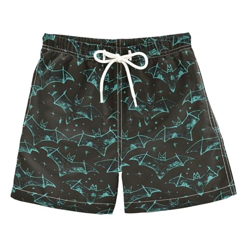Boys Swim Trunks Quick Dry UPF 50+ Beach Board Shorts Kids Bathing Suits Swimsuit 2T Black Teal Bat