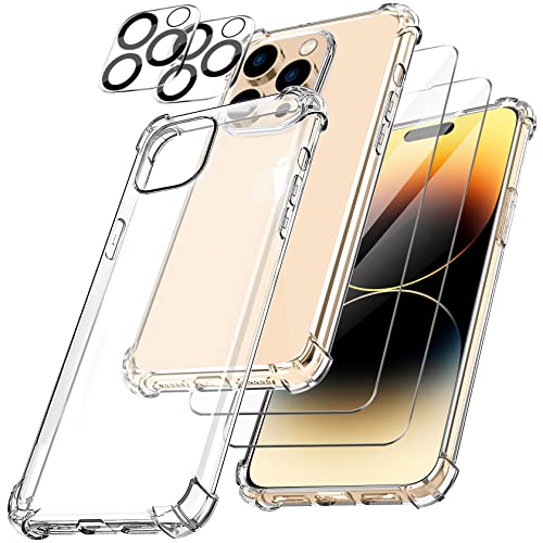 AROYI Coque Compatible avec iPhone 14 Pro Max, 2 pièces Verre Trempé et 2 pièces Protecteur de caméra - Transparent