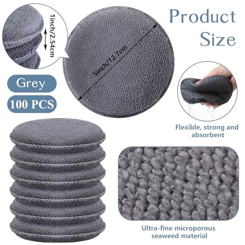 Image of Tanlade 100 Pcs Car Detailing Microfiber Applicator Pad Wax Applicator Wash Microfiber Pads, 5 Inch Diameter (Grey)