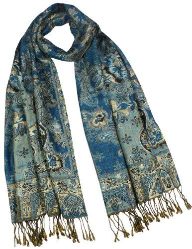 Rayon Metallic Paisley Flower Garden Two-Sided Reversible Scarf