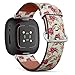 CJBROES Replacement Leather Watch Band, Compatible with Fitbit Versa 3 and Fitbit Sense of Wristband Bracelet Accessory - Beautiful Color Peony