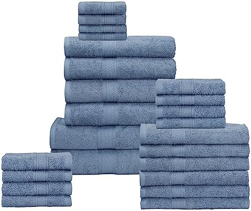 Amazon.com: HILLFAIR 24 Piece Bath Towels Set for Bathroom- 100% Cotton ...