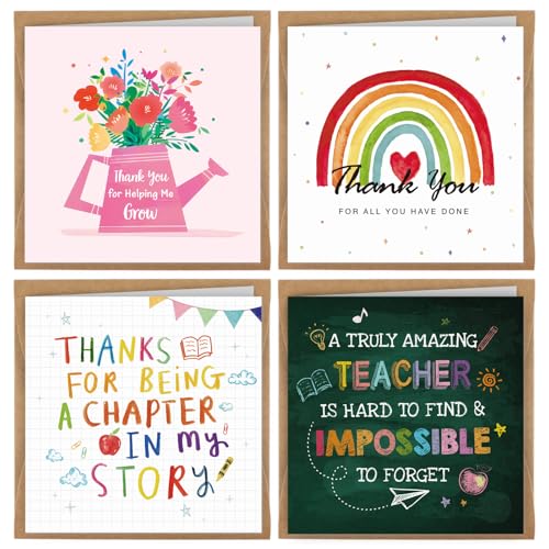 4 Pack Thank You Teacher Cards Cute Nursery Teacher Leaving Gifts End Term