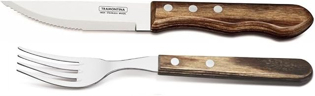Tramontina Churrasco Jumbo Steak Knife and Fork with Wooden Handles