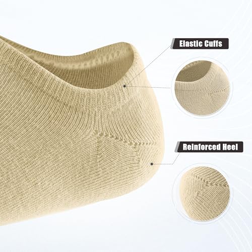 Image of No Show Socks for Women and Men - 6 Pairs Low Cut Cotton Invisible Liner, Non-Slip Athletic Boat Socks