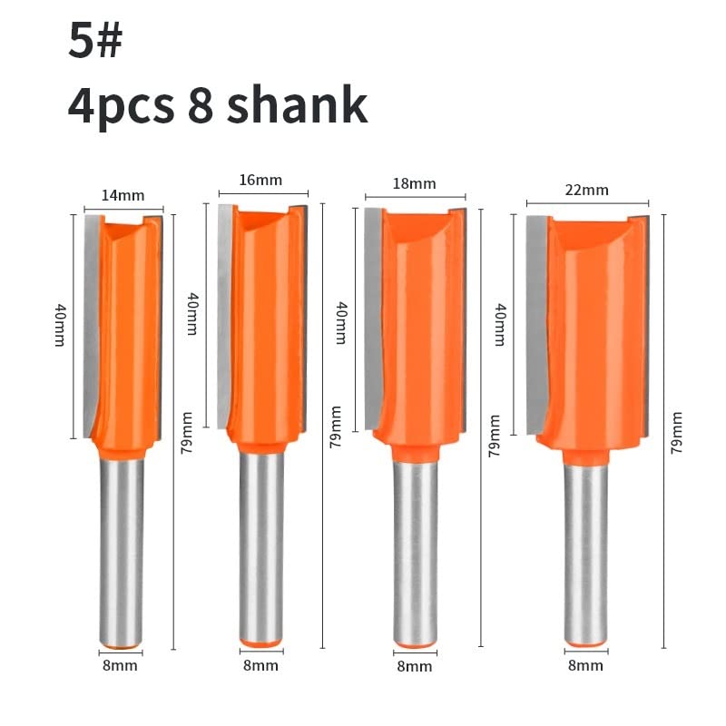 8MM Shank proste frezy blat kuchenny frez do rowków do obróbki drewna dłuta 40mm głębokość cięcia dwa ostrza z węglików spiekanych (Size : 4pcs 8mm shank)