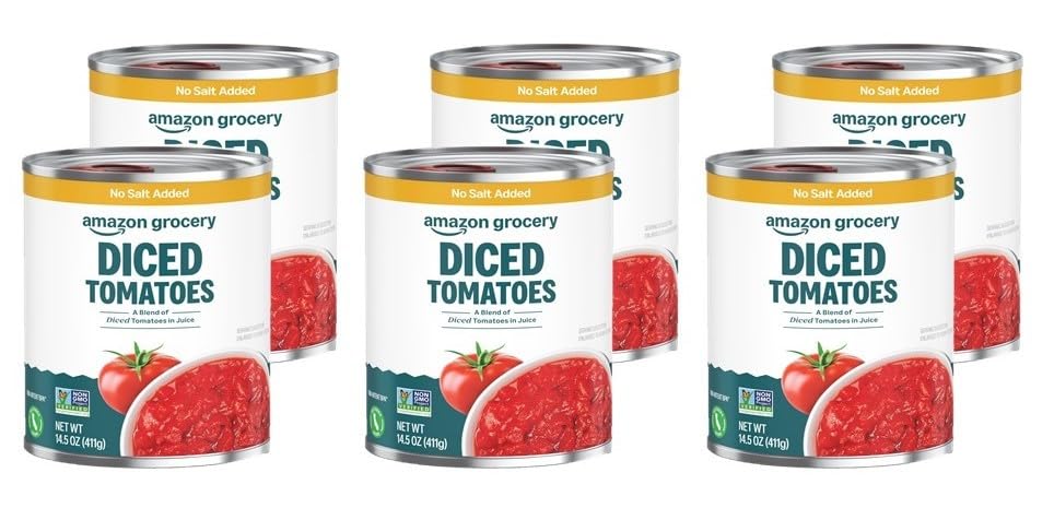 Amazon Fresh, Diced Tomatoes, No Salt Added, 14.5 Oz (Previously Happy Belly, Packaging May Vary) (Pack of 6)