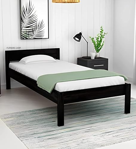 Image of Furnire Carp Solid Wood Single Bed, Black Finish, 74 x 38 in, Modern Style Bedroom Furniture