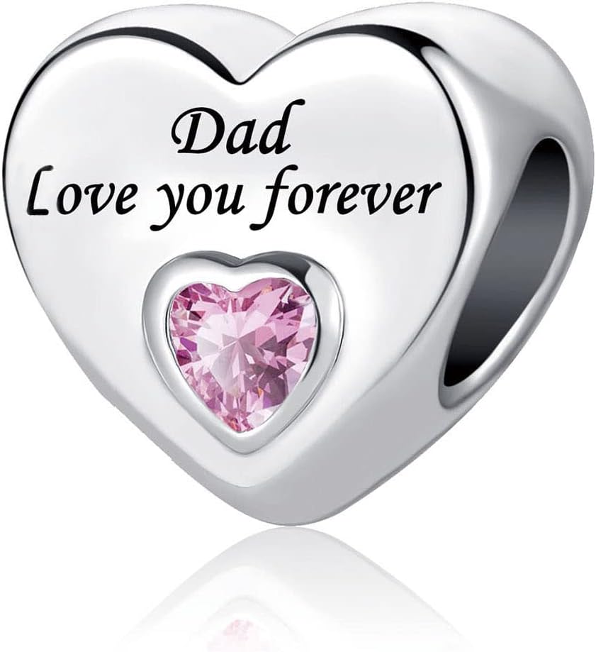 TGLSPink Crystal Heart Love Charm for Dad Mom Daughter Sister Auntie Wife Grandma Friends Compatible With Pandora Charms Bracelets