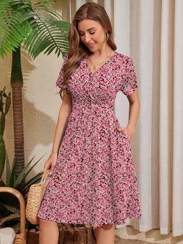 Image of Heymoments Womens Summer Short Sleeve Casual Dresses V-Neck Beach Dress with Pockets S-2XL