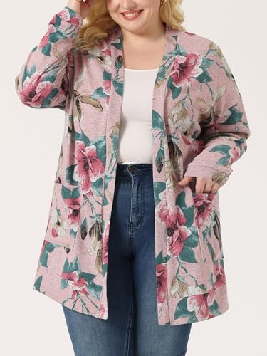 Image of Agnes Orinda Women's Plus Size Lightweight Cardigan Casual Soft Long Sleeve Floral Knit Cardigans with Pockets