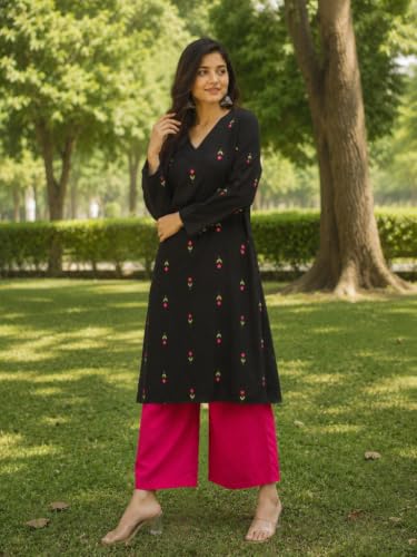 Image of Stylum Women's Rust Ethnic Printed Rayon A-Line Kurta Palazzo Set | Palazzo Kurti Set for Women