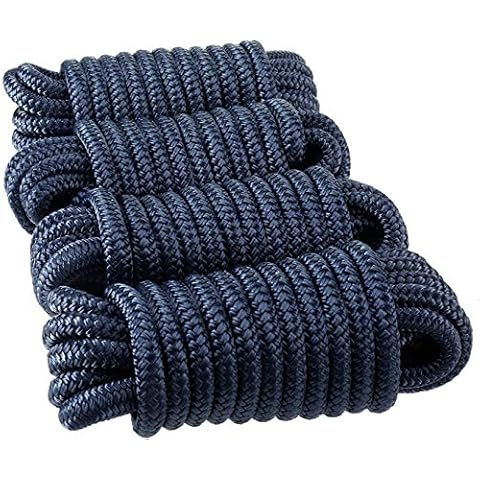 Amarine Made Dock Line, Double Braided Nylon Dock Lines 4840 lbs Breaking Strength (L:20 ft. D:1/2 inch Eyelet: 12 inch) 4 Pack of Marine Mooring Rope Boat Dock Lines Working Load Limit:968 lbs Cover