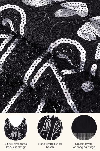 Image of BABEYOND Women's Flapper Dresses 1920s V Neck Beaded Fringed Great Gatsby Dress