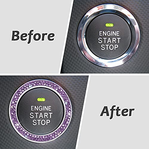 Image of ToBeQueen Purple Car Bling Ring, Diamond Rhinestone Push Start Emblem Sticker, Interior Crystal Car Decor,Bling Car Accessories(Purple)