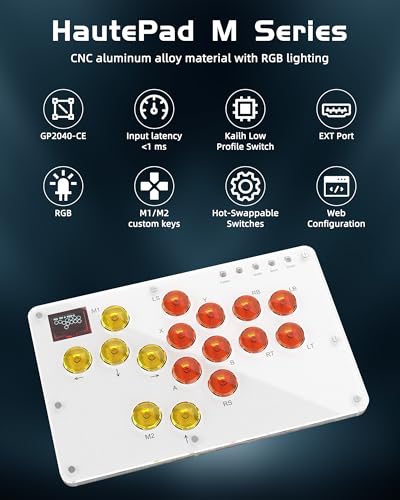 ZMBESUP 無杆アーケード格闘ゲームコントローラー【ホットスワップDIY・超薄型軽量・大型パネル】16ボタン 高感度スイッチ 無遅延 追加ボタン RGB LED 連射機能 携帯・コンパクト対応機種：PS5/PS4（別途アダプター購入必要）/Switch/PC/PS3/Steam/Android 日本語マニュアル付き（ホワイト）