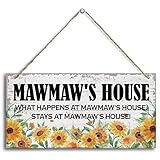 ヴィンテージ Mawmaw's House What Happens at Mawmaw's House、Stays at Mawmaw's House木製装飾サイン、吊り下げプリント木製飾り額装飾、素朴なホームデコレーションサイン、Mawmaw'sハウス、おばあちゃんへのギフト 12x6