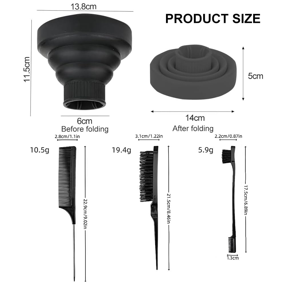 Diffusore Capelli Ricci,Diffusore Silicone Universale,Diffusore capelli ricci universale,Diffusore Pieghevole Capelli Ricci,Nero