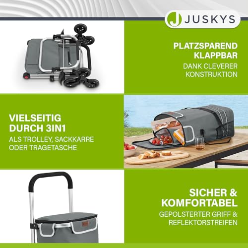 Juskys 3in1 Einkaufstrolley für Treppen - 56 L, modern & klappbar - Treppensteiger Trolley zum Shopping - Sackkarre & Tasche - Trolli Grau – Bild 4