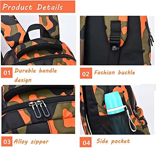 Ladyzone Camo School Backpack Lightweight Schoolbag Travel Camp Outdoor Daypack (Orange Pattern), One Size #TOP4