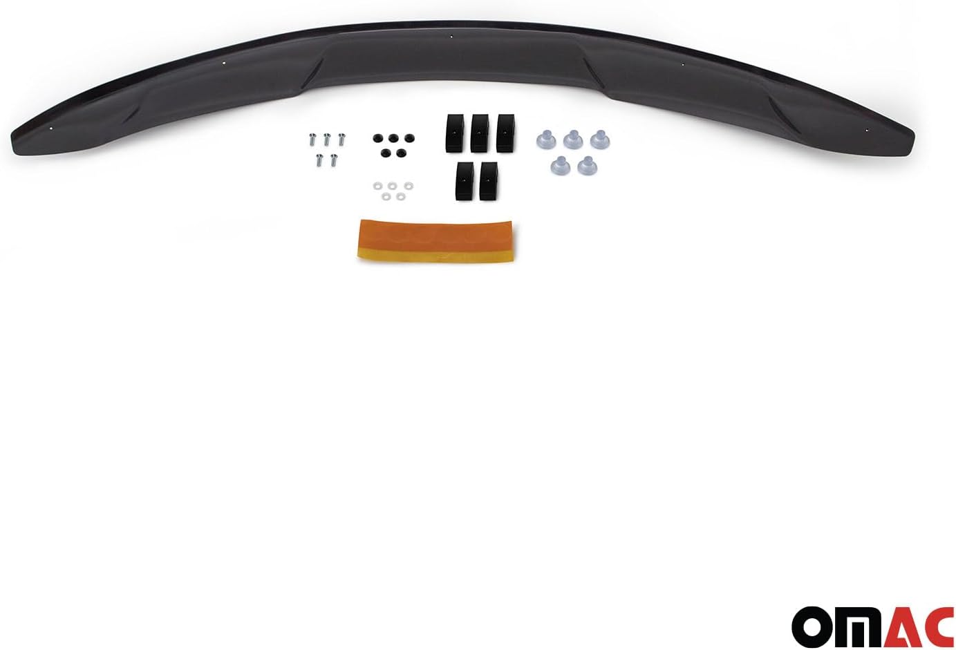 All components of the OMAC Front Bug Shield Hood Deflector kit laid out