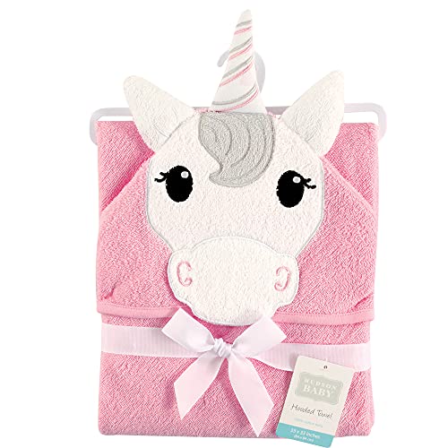 Image of Hudson Baby Unisex Baby Cotton Animal Face Hooded Towel, Unicorn, One Size