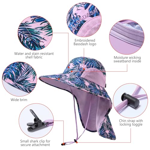 Image of BASSDASH UPF 50+ Unisex Water Resistant Wide Brim Sun Hat with Large Neck Flap Ponytail Fishing Hat for Men Women