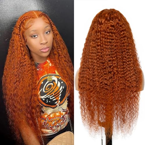 YINGRUN 28 Inch Ginger Deep Wave Lace Front Wigs Human