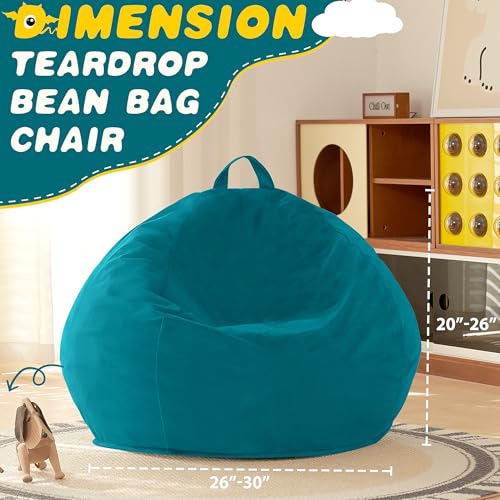 Image of HABUTWAY 2FT Bean Bag Chair, 2' Beanbags Small Bean Bag Chairs with Filling, Teardrop Bean Bag Chair Luxurious Velvet Ultra Soft Fur with Removable Cover (Dark Green)