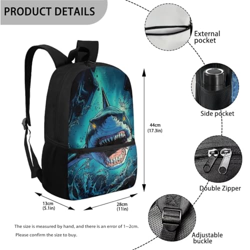 Coldinair Cool Shark Backpack for Boys Kids Backpack with Lunch Box and Cool Pencil Case Large Capacity Bookbag for Elementary Middle School Boys 17inch Lightweight Bookbag with Front Pocket3