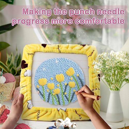 Image of ICZW Gripper Strip Frame Punch Needle Frame Rug Hooking with Frame Cover 15.7 inch x 15.7 inch (Yellow)