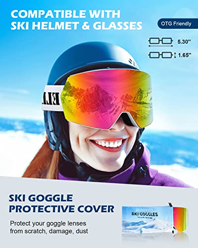 Elimoons Ski Goggles For Men Women Youth, Snowboard Goggles For Adults, Otg Snow Goggles Anti Fog Uv400 Protection #TOP1