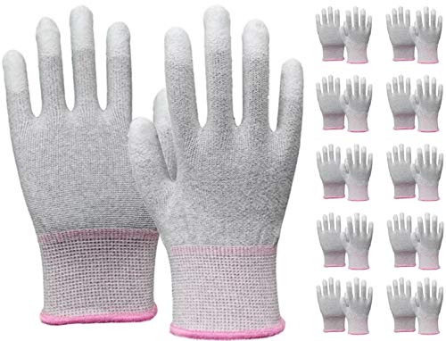 VIPER 10 Pairs Anti Static Gloves, Coated Fingertip Grey Carbon...