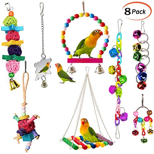 ESRISE 8 Pcs Bird Parrot Toys, Hanging Bell Pet Bird Cage Hammock Swing Toy