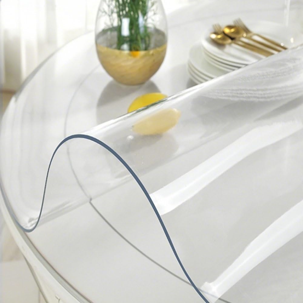 Generic Nappe Ronde Transparente PVC 1.5 mm Épaisse Protection de Table Ronde Transparente Facile à Nettoyer (Transparent, 110 cm)