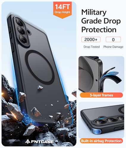 Image of FNTCASE for Samsung Galaxy S26 Case: [Fit for Magsafe] [Full Camera Protection & Screen Protector] Translucent Matte Military Grade - Shockproof Protective Phone Cover for Samsung S 26 - Black 6.3inch