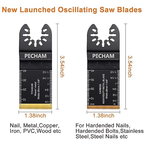 Image of PECHAM 23PCS Titanium & Carbide Multitool Blades Oscillating Tool Saw Blades Heavy Duty for Hard Material, Metal /Steel Nails /Bolts /Screws Fit Most Oscillating Tools
